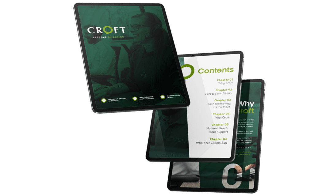 Croft company brochure on three iPads