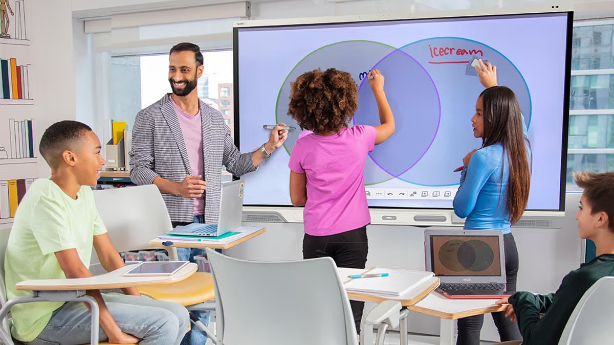 Interactive displays supporting students working together in the classroom.